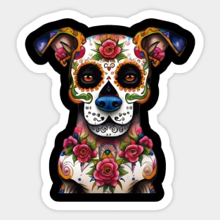 Adorable Sugar Skull Dog Art for Día de los Muertos Sticker